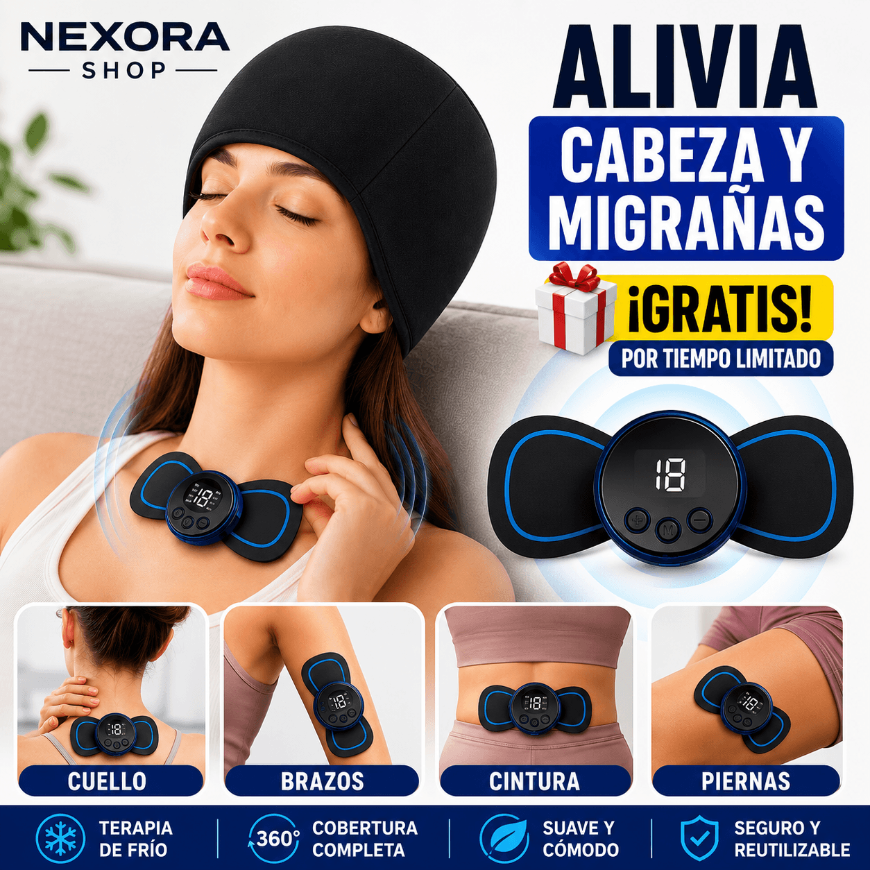 Nexora IceRelax y masajeador portátil gratis, Dile adios al Estrés y Dolores de cabeza