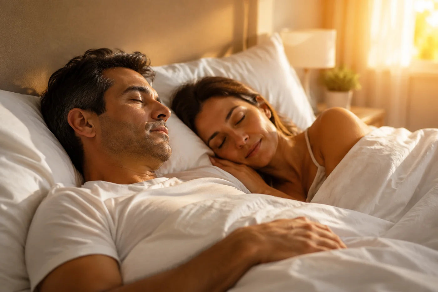 Pareja durmiendo tranquila al amanecer
