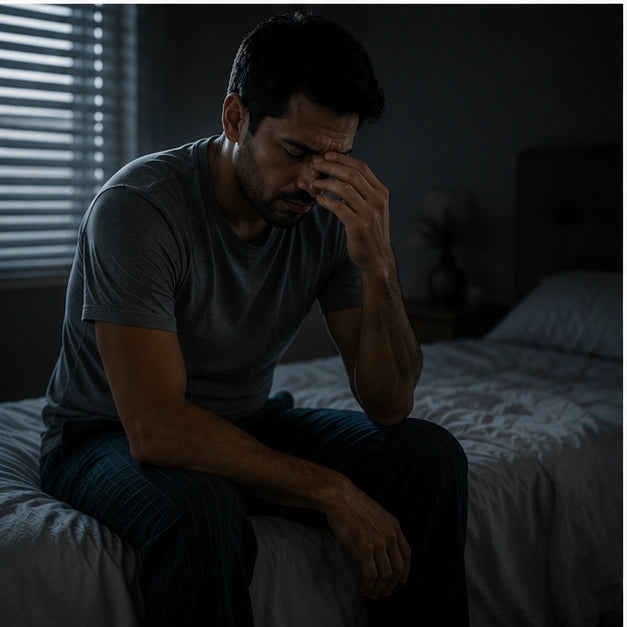 Hombre agotado al despertar